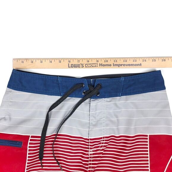 ANALOG Color Block Striped Board Shorts Swim Trunks Flag Red White Blue Mens 31 - Picture 4 of 9